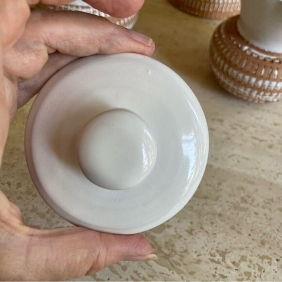 Mid Century Modern Geometric pattern White Glazed pottery set - Picture 9 of 16